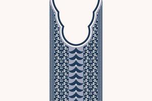 Ethnic neckline pattern blue color geometric shape design on white background. Elegant tribal art for shirts. vector