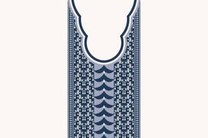 Ethnic neckline pattern blue color geometric shape design on white background. Elegant tribal art for shirts. vector