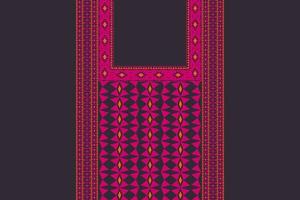 Aztec geometric triangle shape neck embroidery pattern design black pink color background. Tribal art fashion for shirts. vector
