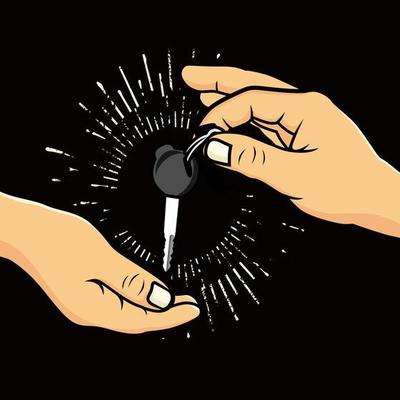 deal hands business vector illustration with abstract rays, symbol of success deal, happy partnership, greeting shake, casual handshaking agreement design isolated on black background