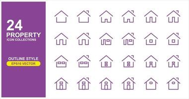 Set of house icons. Basic elements. Editable Vector. Flat icon in the form of purple lines on a white background. Simple home icon collection. EPS10 vector