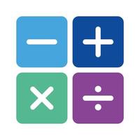 Mathematics. Full color calculator icon for calculator app interface design. Blue, Dark blue, green, purple. Slightly rounded basic elements of graphic design. plus, minus, times equal. vector