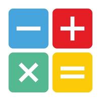 matemáticas. icono de calculadora a todo color para el diseño de la interfaz de la aplicación de calculadora. Elementos básicos del diseño gráfico. más, menos, veces igual. rojo amarillo verde azul. vector editable en eps10