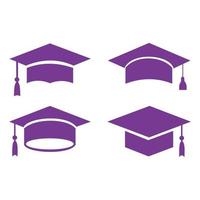 conjunto de iconos de gorras de graduación. colección de gorras moradas para el símbolo de graduación. vector editable en eps10