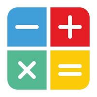 matemáticas. icono de calculadora a todo color para el diseño de la interfaz de la aplicación de calculadora. Elementos básicos de diseño gráfico ligeramente redondeados. más, menos, veces igual. vector editable en eps10