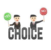 businessman character makes choice with arrow signs on white background vector