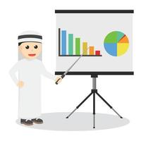 Carácter de diseño de presentación árabe empresario sobre fondo blanco. vector