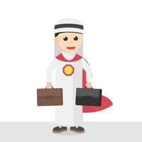 businessman super arabian carrying two briefcase design character on white background vector