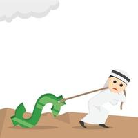 businessman arabian pulling the big dollars design character on white background vector