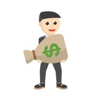 businessman carrying big sack of money design character on white background vector