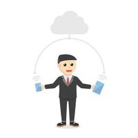 businessman gadget conection design character on white background vector