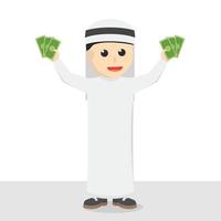 businessman arabian hold money in two hand design character on white background vector