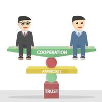 carácter de diseño de equilibrio de cooperación de empresario sobre fondo blanco vector