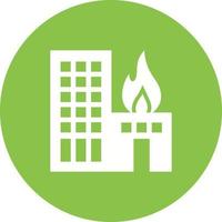 Burning Building Circle Background Icon vector