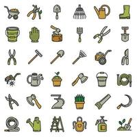 Gardening tools icons set, outline style vector