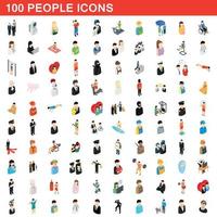 100 people icons set, isometric 3d style vector