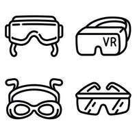 Goggles icons set, outline style vector