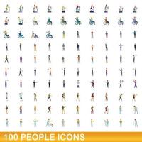 100 personas, conjunto de iconos de estilo de dibujos animados vector