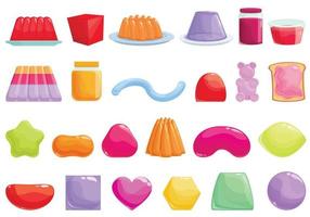 Jelly icons set cartoon vector. Confectionery dessert vector
