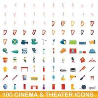 100 iconos de cine y teatro, estilo de dibujos animados vector