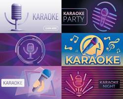 Karaoke music banner set, cartoon style vector