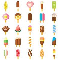 Sweet popsicle icons set, flat style vector