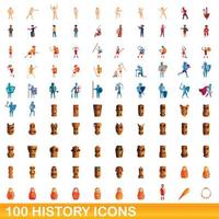 100 history icons set, cartoon style vector