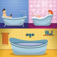 conjunto de banners de bañera de ducha, estilo de dibujos animados vector