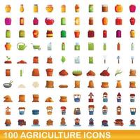 100 agricultura, conjunto de iconos de estilo de dibujos animados vector