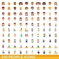 100 people icons set, cartoon style vector