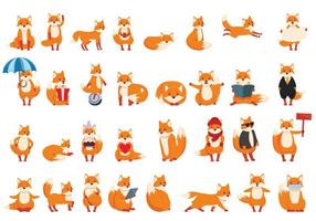 Fox icons set, cartoon style vector