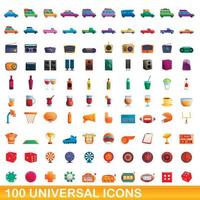 100 universal icons set, cartoon style vector