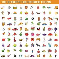 100 europe countries  icons set, cartoon style vector