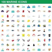100 iconos marinos, estilo de dibujos animados vector