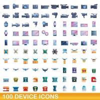 100 iconos de dispositivo, estilo de dibujos animados vector