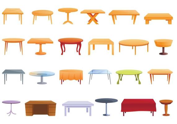 Table icons set, cartoon style