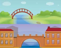 City bridges banner set, cartoon style vector