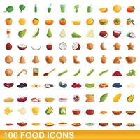 100 iconos de alimentos, estilo de dibujos animados vector