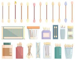 Wooden cotton swabs icons set cartoon vector. Ear absorbent vector