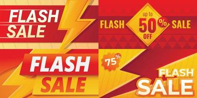 Flash sale banner set, cartoon style vector