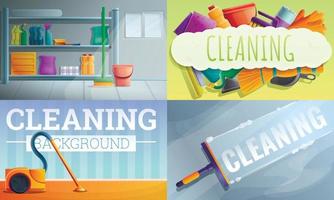 House cleaner equipment banner set, cartoon style vector