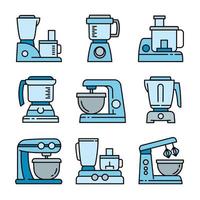 Food processor icons set, outline style vector