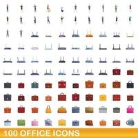 100 office icons set, cartoon style vector