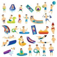 Aquapark icons set, cartoon style vector