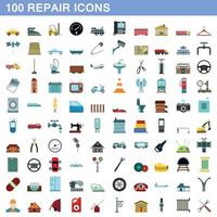 100 repair icons set, flat style vector