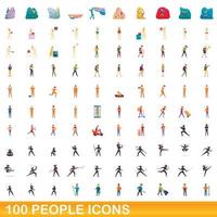 100 people icons set, cartoon style vector