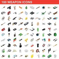 100 weapon icons set, isometric 3d style vector