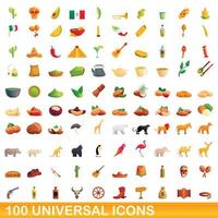 100 universal icons set, cartoon style vector