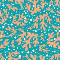 Seamless background with corals and bubbles on a blue background vector