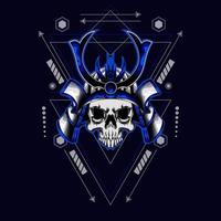 samurai skull helmet with sacred geometry for t-shirt design vector